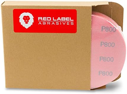Red Label Abrasives 6 Inch 800 Grit High Performance Hook and Loop Wet/Dry Auto Body Film Sanding Discs, 50 Pack