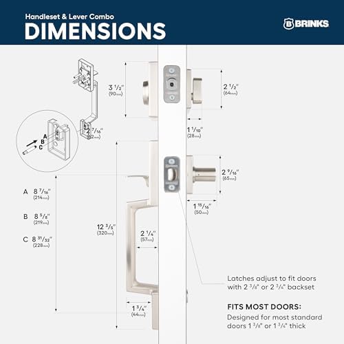 BRINKS Contemporary Keyed Entry Door Handleset with Lever and Deadbolt, Modern Front Door Lock Set, Easy Install, Pick-Resistant (Straight Lever, Satin Nickel)