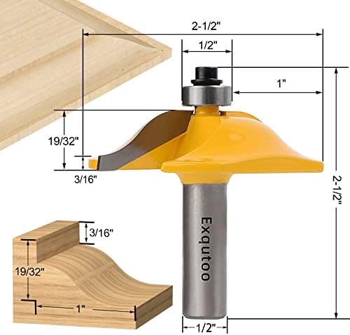 Exqutoo 3PCS 1/2" Shank Router Bit Set