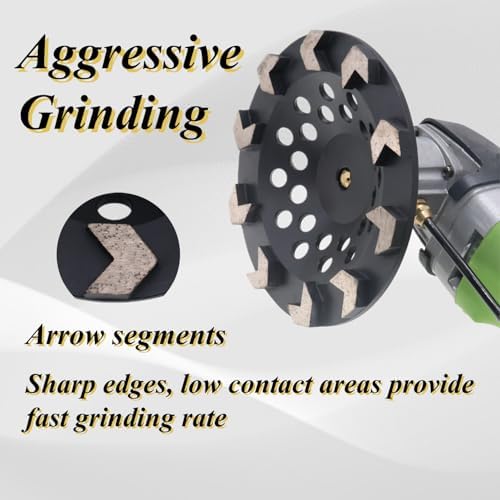 High Performance Diamond Grinding Cup Wheel, 7’’ Aggressive Arrow Segment Grinding Wheel for Concrete Thin Epoxy Coating Removal, 5/8"-11 Arbor, 30/40 Grit, 10 Segments