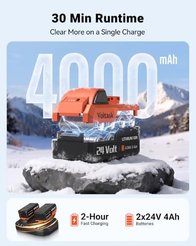 VOLTASK 48V 16.3-Inch Cordless Snow Shovel with LED Lights, Brushless Motor