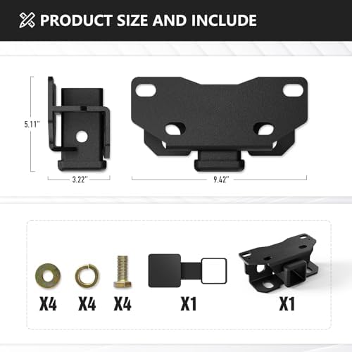 YZONA Tow Hitch 2 Inch, for Lexus GX460 Tow Hitch, 2 Inch Receiver, Class 3 Trailer Hitch Compatible with 2010-2024 Lexus GX460 GX 460 Hitch Receiver with Cover, Black Power Coat Towing Combo