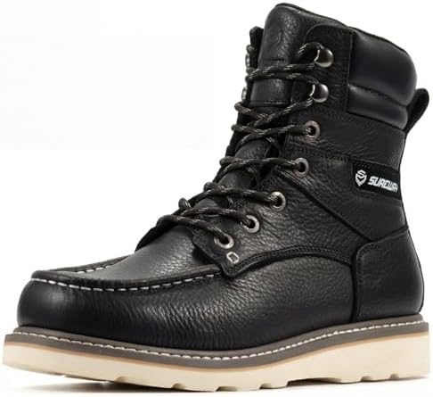 SUREWAY Men's 8" Moc Toe Full-Grain Leather Soft Toe Work Boots, EH Rated