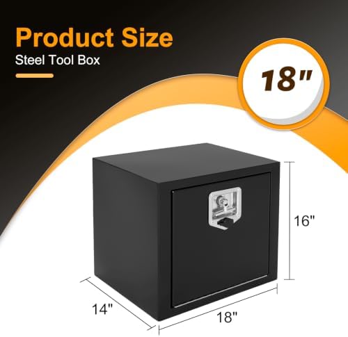 18 Inch Underbody Truck Box Steel Storage Tool Box | 18" x 14" x 16" Tool Chest Organizer w/Lock and Keys For Pickup,Truck Bed, RV, Trailer,Heavy Duty Waterproof Black box