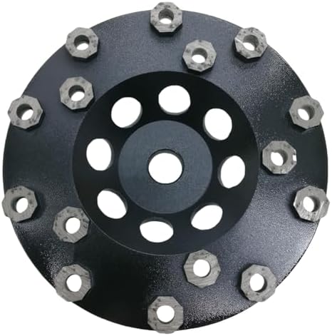 Diamond Grinding Cup Wheel for Hard Concrete Floor, Epoxy Coating Removal, 15 Aggressive Honeycomb Segments, 5 Inch 5/8”-11 Thread, 16/20 Grit