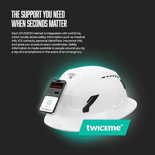STUDSON SHK-1 Full Brim Safety Helmet Non-Vented: ANSI/ISEA Z89.1 Type II Compliant (R 2019), Lightweight & Breathable, NFC Emergency Contact Chip, One Size, Class E Protection
