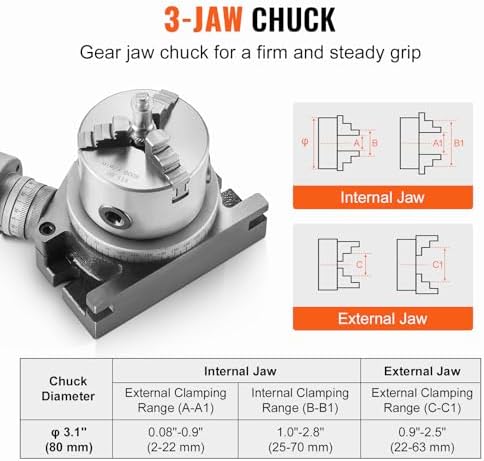 VEVOR Rotary Table for Milling Machines, 4''/ 100 mm, Horizontal Vertical Model Precision Milling Rotary Table, with 3.1''/80 mm 3-Jaw Chuck M10 T-Bolts Nuts, for Milling Engineering Indexing Tools