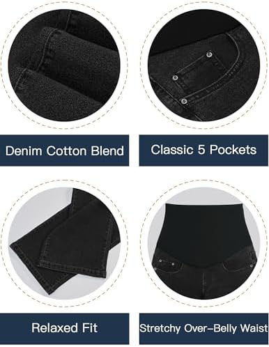 fitglam Women's Maternity Jeans Straight Leg Relaxed Fit Over Belly Pregnancy Denim Work Pants Maternity Clothes with Pockets