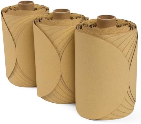 S SATC 180 Grit 6 Inch PSA Sanding Discs 300 Pack Gold Self-Adhesive Sandpaper PSA Sticky-Back Sandpaper Roll Aluminum Oxide for Automotive Paint Metal Finishing