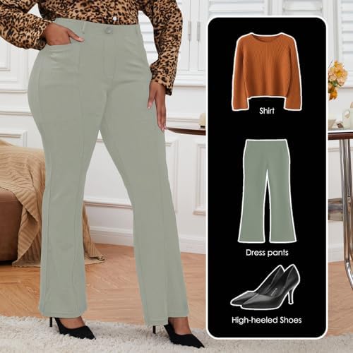 DGD Wrinkle-Free Stretch Dress Pants Plus Size for Women Pull-on Pant Ease into Comfort Office Pant