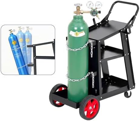 Heavy Duty Welding Cart, Rolling Welder Cart on Wheels for MIG TIG Welder & Plasma Cutter, Carbon Steel Weld Cart 220LB Capacity with Handle & Gas Tank Holder
