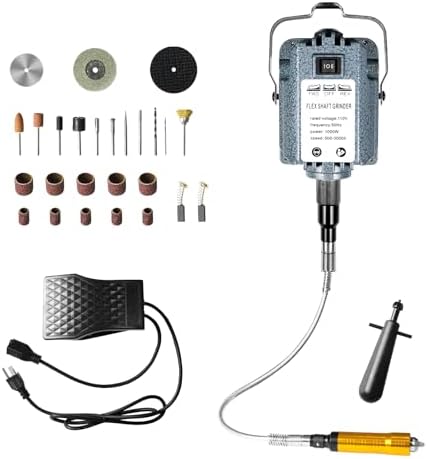 TOAUTO Flex Shaft Grinder, 1000W 30000 RPM Multifunctional Rotary Tool with Hanging System, Accessory Kit, Foot Pedal, and Forward-Reverse Rotation for Carving, Buffing, Drilling, and Polishing