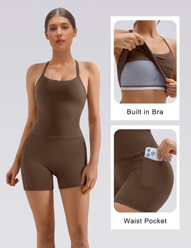SUUKSESS Women 2 Piece Workout Sets High Waisted Biker Shorts with Pockets Built in bra Racerback Tank Tops