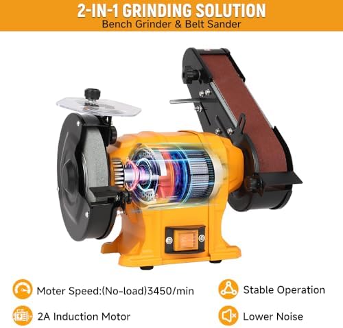 Hoteche 6" Bench Grinder & 2" x 27" Belt Sander Combo - 250W Dual Power Tool for Metal/Wood Grinding, Sharpening & Sanding