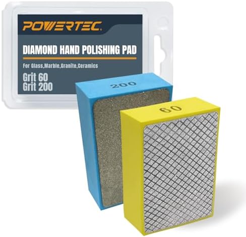 POWERTEC 72305 Diamond Hand Polishing Pads 2Pack, 60 & 200 Grits, Diamond Sanding Block for Polishing and Grinding Porcelain, Ceramic Tile, Glass, Granite, Stone, Wood & Metal