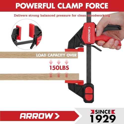 ARROW 4-Piece 6"(2) & 12"(2) Bar Clamps for Woodworking with 150LBS Force