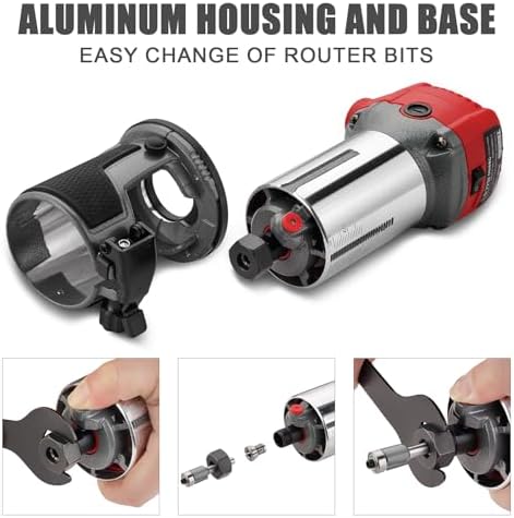 TEENO Wood Router, 6.5 Amp 1.25 HP Compact Router Tools for Woodworking, 13000-33000 RPM Hand Trim Router with 15pcs 1/4" Bits Set, 6 Variable Speeds, Edge Guide, Roller Guide