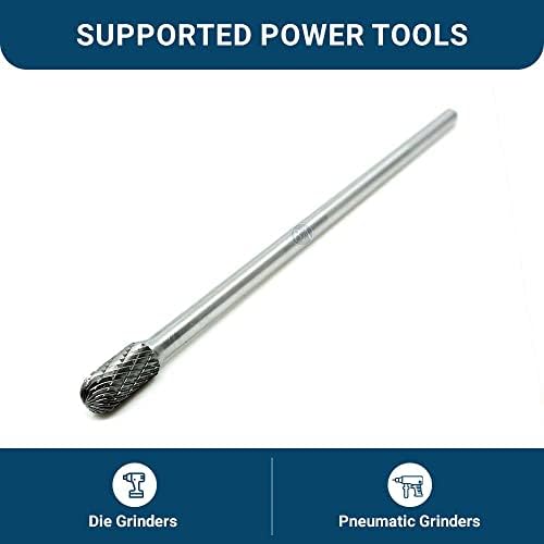 Benchmark Abrasives 6” Cylindrical Ball Nose Shape Double Cut Tungsten Carbide Die Grinder Bits Metal Deburring Tool Rotary Burr, 1/4 Inch Shaft, Engraving Tool for Woodworking Shaping Carving (SC-3)