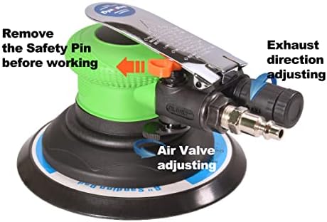 Dynastus 6-Inch Random Orbit Air Palm Sander, Dual Action Pneumatic Polisher with Vinyl PSA Backing Pad and 10pcs Sanding Discs