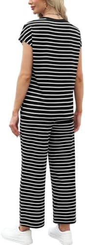 WIHOLL Two Piece Sets for Women Summer Spring Travel Vacation Outfits Cap Sleeve Lounge Matching Sets Wide Leg Pants S-3XL