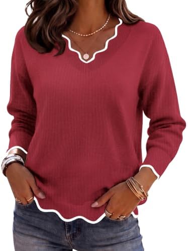 Zeagoo Women's 2026 Fall V Neck Sweater Long Sleeve Lightweight Knit Tops