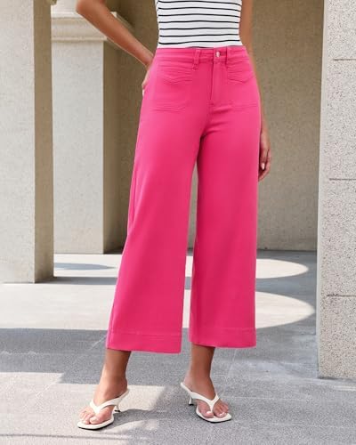 GRAPENT Women's Wide Leg Jeans High Waisted Cropped Stretchy Denim Pants