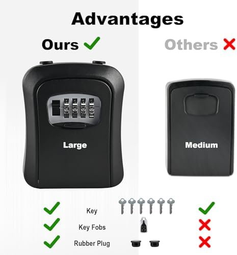 L Large Key Lock Box, 4.5”x3.7”x1.5” Waterproof Kirsite | Combination Lockbox for Keys Outdoor, Portable Key Lock Box Wall Mount with Code (L Size, Black)