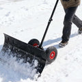 30” Snow Shovel with Wheels, Snow Pusher with Adjustable Angle & Height Handle, Snow Removal for Driveway Sidewalk, Ergonomic Double-Rod Design, Easy Assembly (Single Rod)