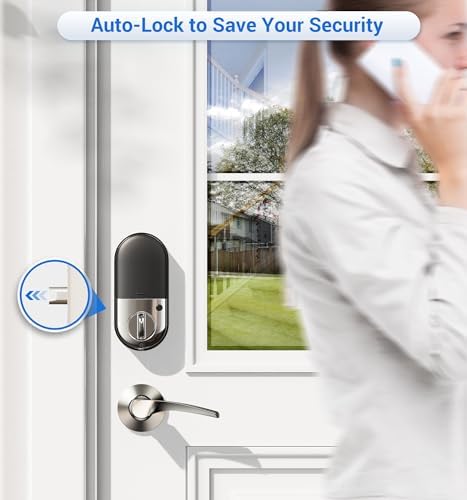 Veise RZ07B Fingerprint Smart Lock with 2 Lever Handle Set, Satin Nickel