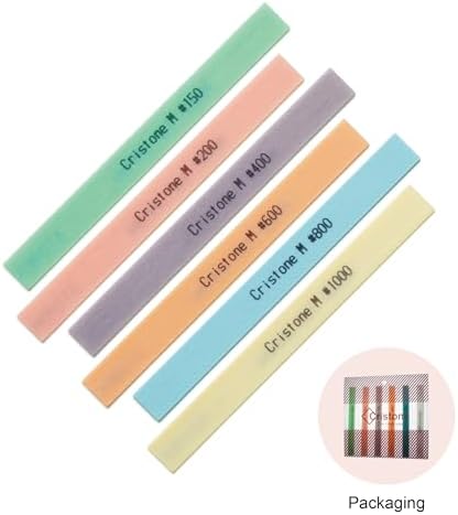 MIRACLE Cristone Ceramic Fiber Stones 6 Pcs Set 100L x 10W x 1T mm for Grinding Polishing Deburring Lapping Metal Wood Molds Plastic Pneumatic Electric Rotary #150#200#400#600#800#1000