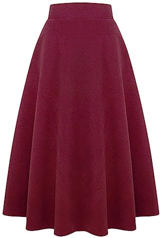 IDEALSANXUN Womens Plaid Wool Skirts Elastic Waist A-Line Pleated Tartan Long Skirts
