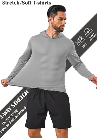 Men’s 5 Pack Sun Protection Long Sleeve Hoodie Rash Guard SPF Lightweight Quick Dry UV Shirts Outdoor Fishing Active Wear