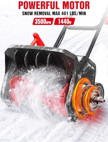 EWORK 12 Amp Electric Snow Blower, Corded Snow Thrower for Driveway