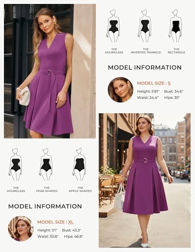 GRACE KARIN Women's Fit and Flare Work Business Dress with Belt