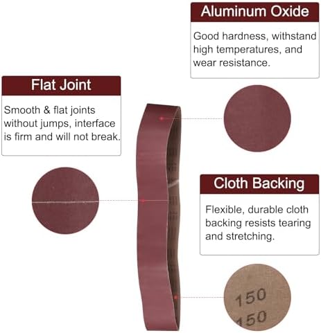 uxcell 10pcs 6" x 89" Sanding Belts 150 Grits Aluminum Oxide Abrasive Belt Sander Paper Sanding Papers for Metal Wood Grinding Polishing, Reddish Brown