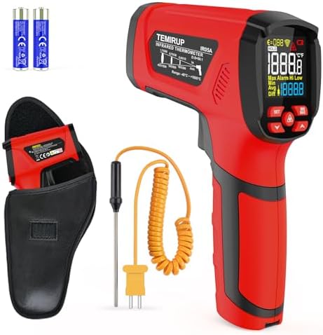 Infrared Thermometer High Temperature Gun -40℉~2912℉, 50:1 Dual Laser Thermometer with Probe 14℉ - 932℉, Digital IR Temp Gun for Cooking, Pizza Oven, Engine, Kiln, Forging, Industrial Use