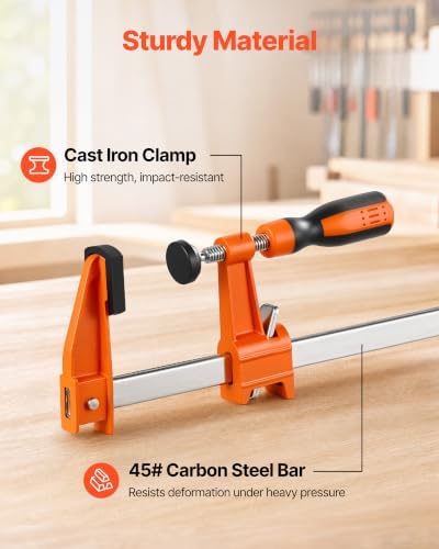 VEVOR Bar Clamps for Woodworking, 8-Pack, 36" Opening F Clamps, 600 lbs Load Limit, with Plastic Pad and Self-Locking Design, Premium Cast Iron and Carbon Steel, for Wood Working and Metal Working