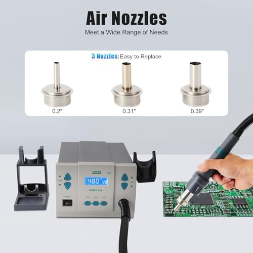 Hot Air Rework Station, 861DW Hand Held Heat Gun 1000W SMD Reworking Station, Digital Heat Gun Soldering Rework Station with Air Nozzles Heat Device