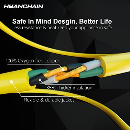 HUANCHAIN Indoor Outdoor Yellow Extension Cord 50 FT with Lighted 12 Gauge