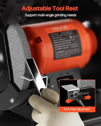 VEVOR Bench Grinder, 8-inch Single Speed Bench Grinder, 3450RPM High-Speed Table Grinders with 350W 3.0A Induction Motor, 36/60-Grit Grinding Wheel & Adjustable Eye Shield for Fast Sharpening Grinding