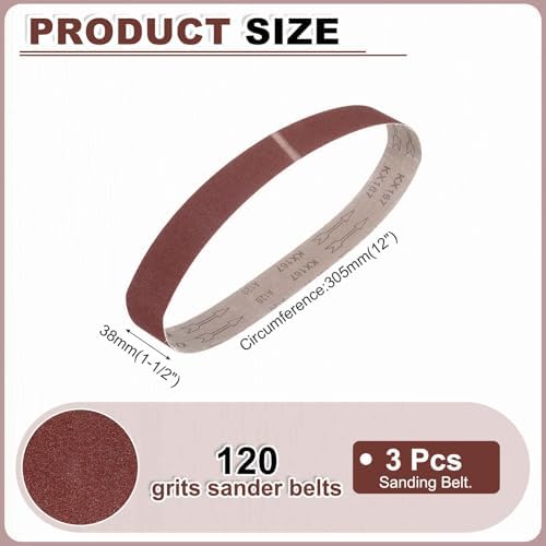 HARFINGTON 1-1/2 x 12 Inch Sanding Belts, 3 Pcs 120 Grit Aluminum Oxide Abrasive Belt Sander File Belt for Woodworking, Metal Polishing, Knife Sharpener