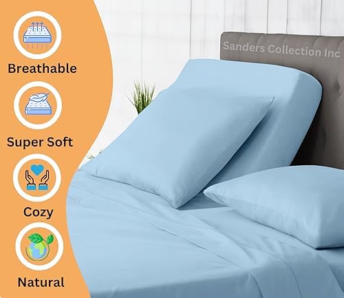 SCI Top Split Flex Sheet Set for Adjustable Bed King Size ,Light Blue