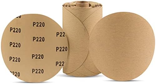 CowboyBOB 100 PCS 6 Inch PSA Sanding Discs 220 Grit Sandpapers Self Adhesive Sticky-Back Sandpaper for Deburring and Blending Sanding Discs Roll Application on Industrial and Woodworking