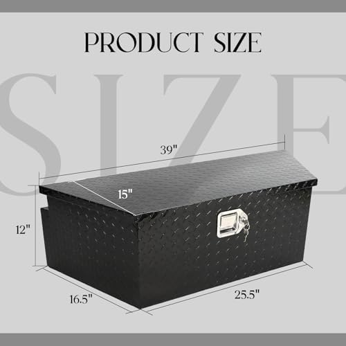 BLACKHORSE-RACING 39" Aluminum Diamond Plate Trailer Tongue Box, Black | Heavy Duty Aluminum Tongue Tool Box,Secure Storage Tool Box Organizer for Trailers, ATVs, RVs, and Truck Beds-39"x12"x16.5"