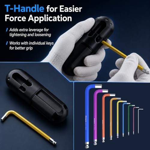 27 PCS Allen Key Set Torx SAE Metric Allen Wrenches Set Long Arm Ball End Hex Key Wrench Sets with T-Handle L-Hex Key Set Metric 1.5 to 10mm SAE 1/16 to 3/8″ Torx T10 to T50