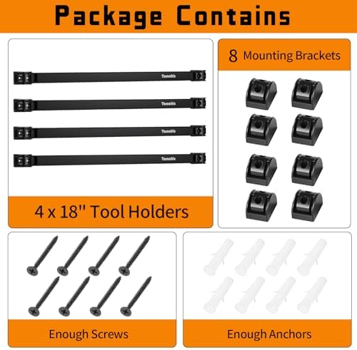 18" Magnetic Tool Holder Strip, 4 Pieces Black Metal Tool Organizer Rack with Stainless Steel Surface, Magnet Bar for Garage Workshop, Easy To Install with Mounting Screws