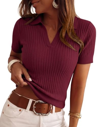 PRETTYGARDEN Women's Short Sleeve Sweater Polo Shirts