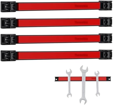 12" Magnetic Tool Holder Strip, 4 Pieces Red Metal Tool Organizer Rack with Stainless Steel Surface, Magnet Bar for Garage Workshop, Easy To Install with Mounting Screws