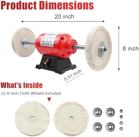 BLACKCUBE Bench Buffer Polisher Motor with 8 Inch Dual Buffering Wheels, Benchtop Polishing Machine for Jewelry, Metal, Wood, Plastic and Knife Sharpening