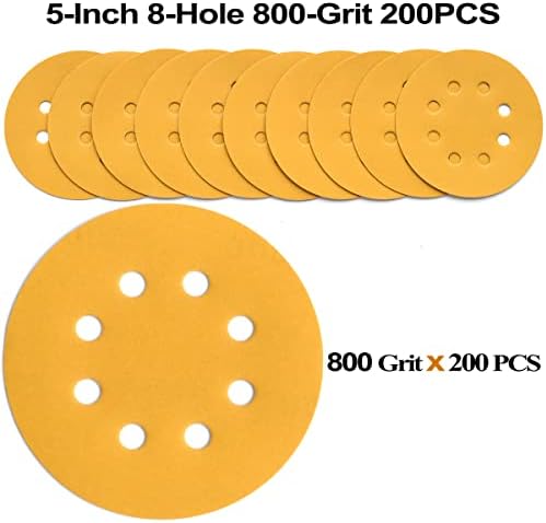 5-Inch 8-Hole Hook and Loop Sanding Discs 800-Grit, 200-Pack